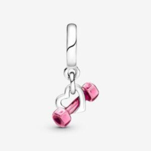 Pandora Dumbbell & Heart Dangle Charm - Picture 3 of 4